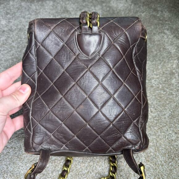 Chanel Matelasse Chain Backpack Duma Lambskin CC Logo Chocolate Brown Vintage - Picture 8 of 16